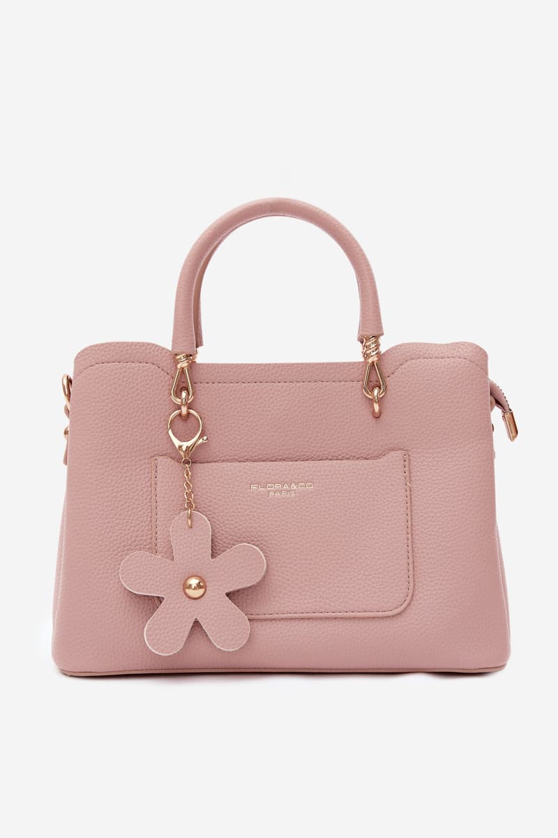 Flora&Co béžová kabelka z umělé kůže s květinovým přívěskem