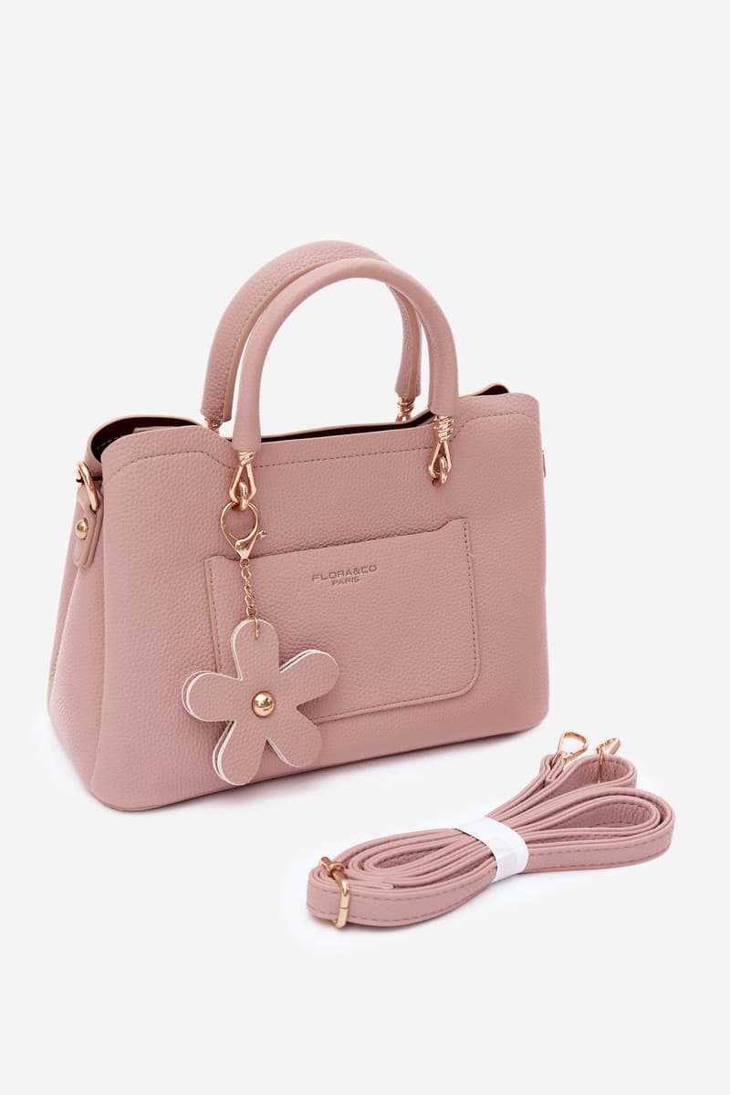 Flora&Co béžová kabelka z umělé kůže s květinovým přívěskem 3