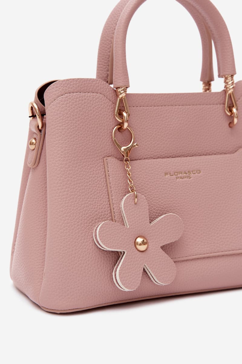 Flora&Co béžová kabelka z umělé kůže s květinovým přívěskem 4