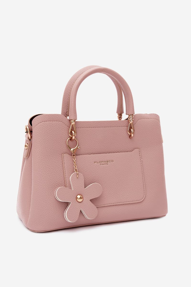 Flora&Co béžová kabelka z umělé kůže s květinovým přívěskem 2