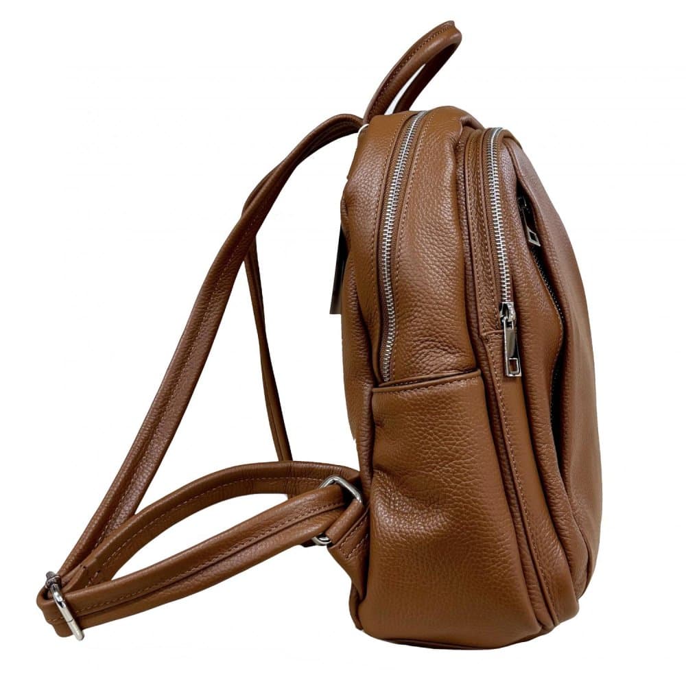 Maxfly Dámský hnědý kožený batoh 5637 hnědý cognac 4