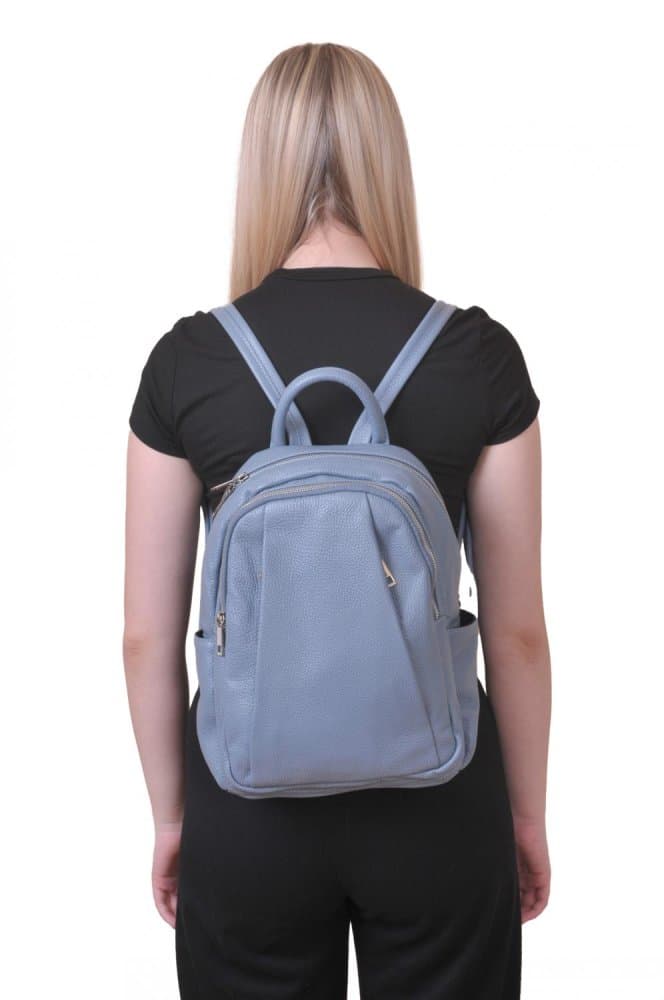 Dámský kožený batoh MaxFly 5637 modrý jeans – stylový městský batůžek z pravé kůže 6
