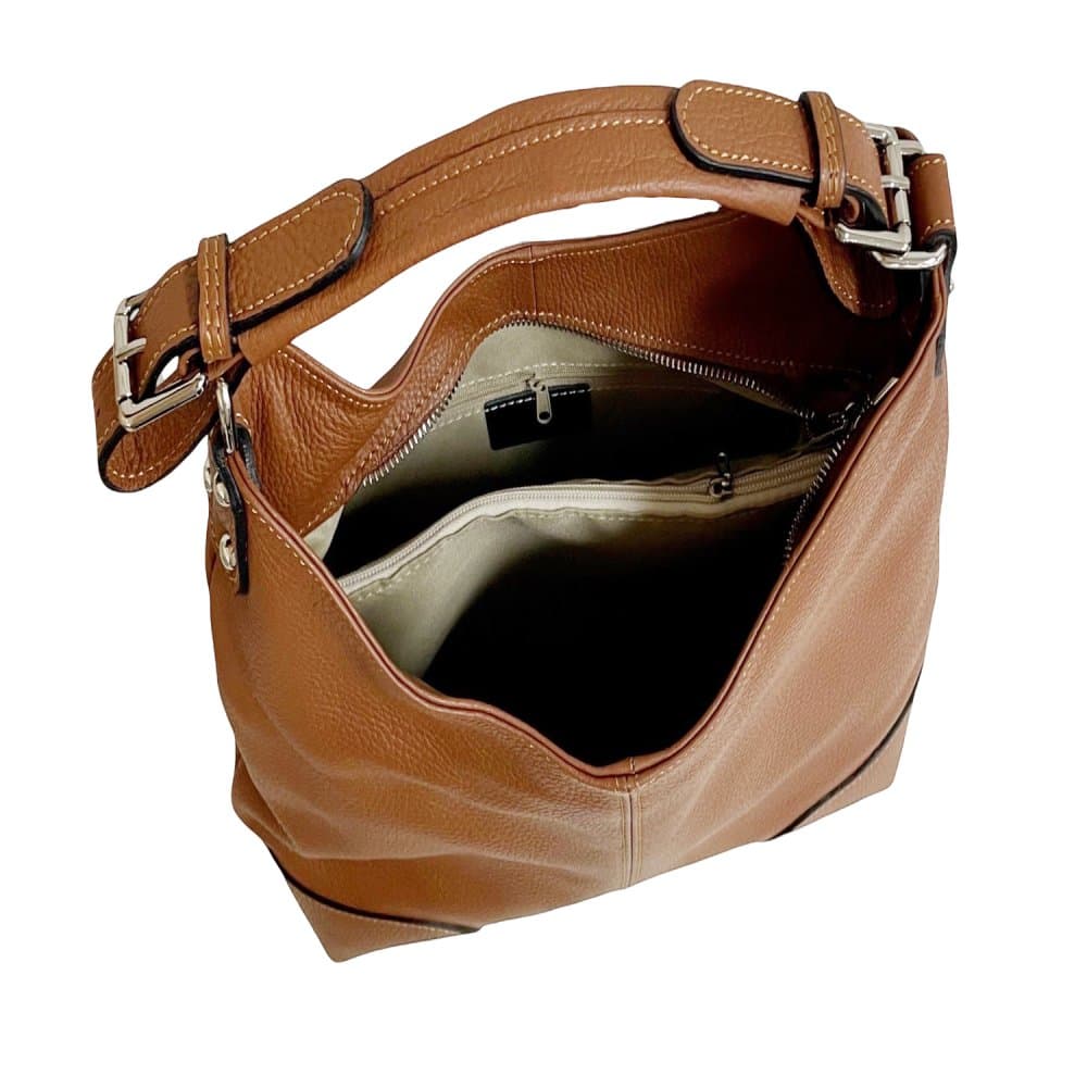 MaxFly dámská kožená kabelka na rameno 5375 hnědá camel 4