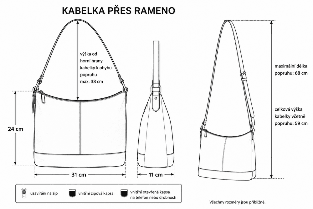Kožená černá dámská kabelka LB-360 6