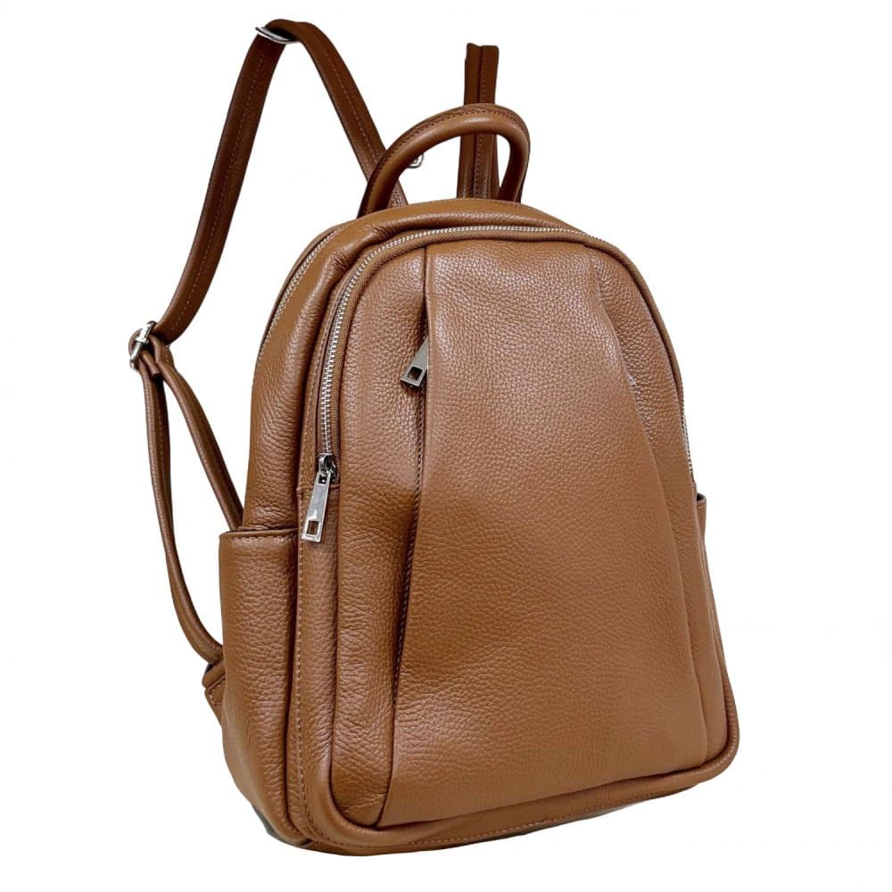 Maxfly Dámský hnědý kožený batoh 5637 hnědý cognac 6
