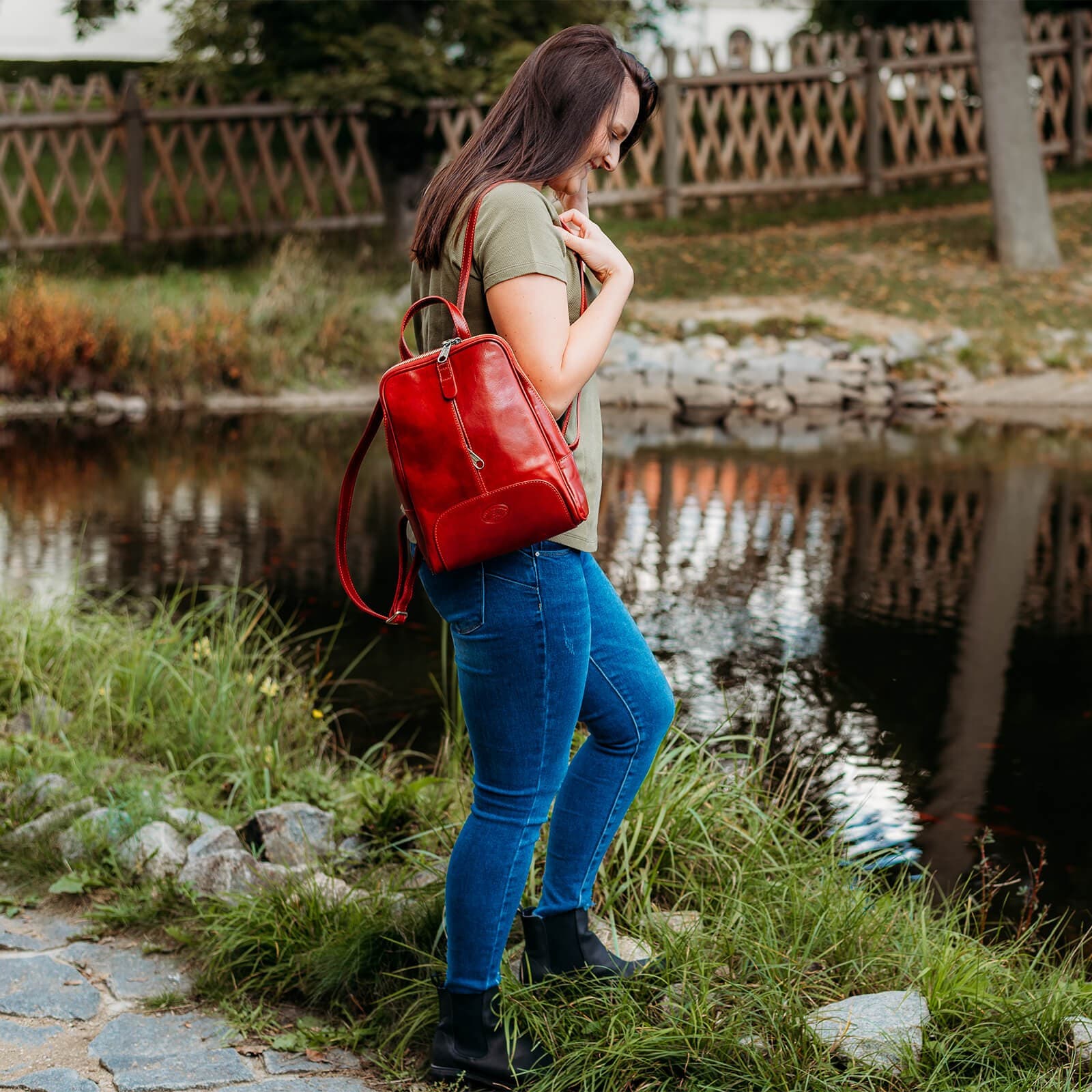 Kožený batoh Italia Daniela, červená 6