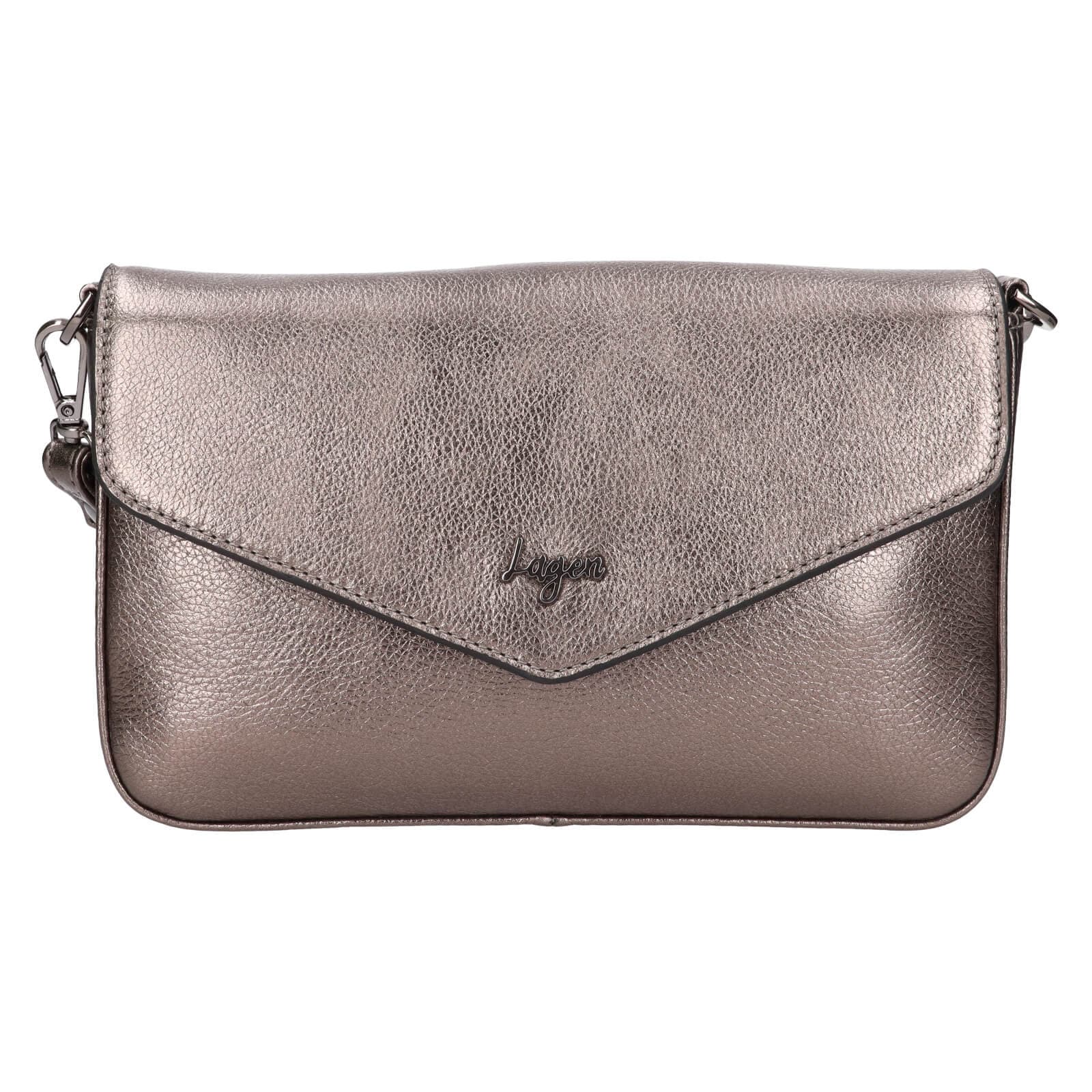 Kožená crossbody kabelka Lagen Rikke, stříbrná